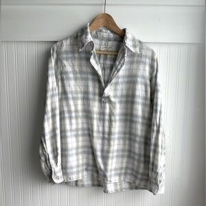 Loose flannel popover top with collar split hem